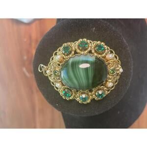 Vintage Malachite Cabochon Brooch